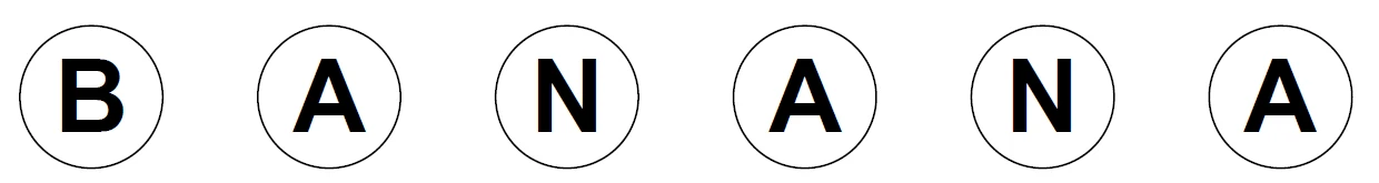 Six counters with the letters B, A, N, A, N, A