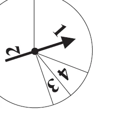 Circular spinner with a pointer and four sections labelled 1, 2, 3 and 4 of different sizes