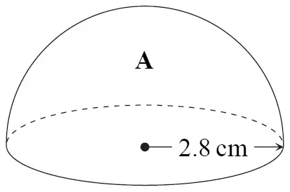 Solid hemisphere A of radius 2.8 cm