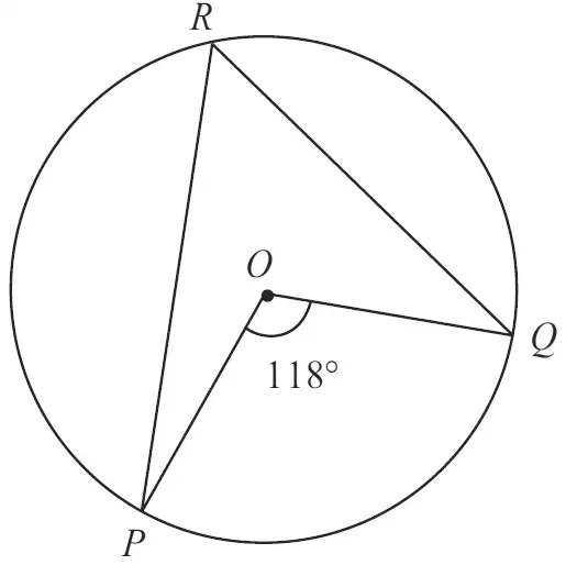 Circle centre O through P, Q and R with angle POQ = 118 degrees