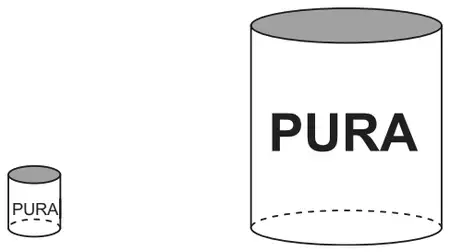 A small drum and a large drum, both cylinders labelled PURA