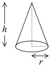 Cone with vertical height h and base radius r
