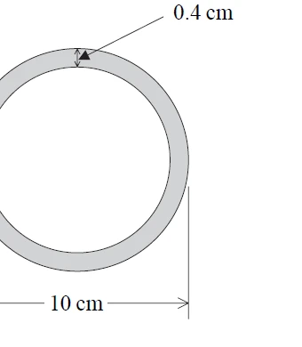 Cross-section of a hollow spherical ball with outer diameter 10 cm and rubber 0.4 cm thick