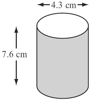 Cylinder with diameter 4.3 cm and height 7.6 cm