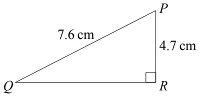 Triangle PQR with a right angle at R; PQ = 7.6 cm, PR = 4.7 cm