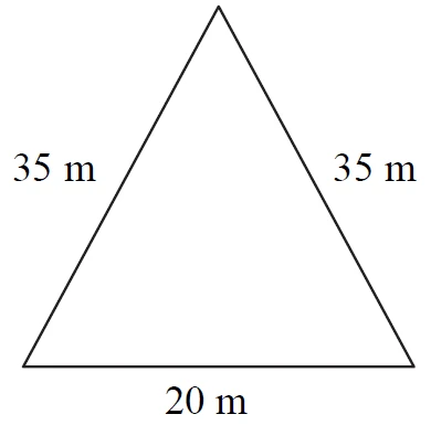 Isosceles triangle with two sides 35 m and base 20 m