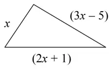 Triangle with sides x, (3x − 5) and (2x + 1)