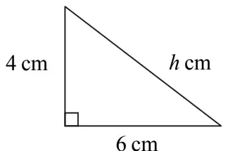 Right-angled triangle with sides 4 cm and 6 cm and hypotenuse h cm