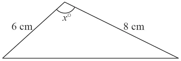 Triangle with sides 6 cm and 8 cm and the angle x degrees between them