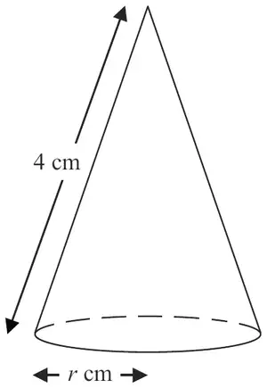 Cone with slant height 4 cm and base radius r cm