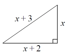 Right-angled triangle with shorter sides x and x + 2 and hypotenuse x + 3