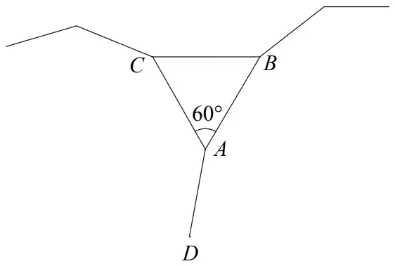 Equilateral triangle ABC with angle 60 degrees at A; line AD from A; regular polygons on sides AB and AC meet at A