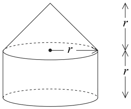 Solid made of a cone of height r on top of a cylinder of height r, both of radius r