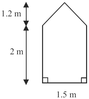 Wall shaped as a rectangle 1.5 m wide and 2 m high with a triangle of height 1.2 m on top