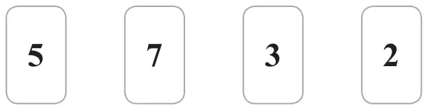 Four cards showing the numbers 5, 7, 3 and 2