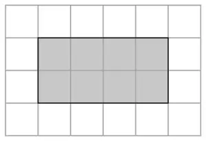 Shaded rectangle 4 squares by 2 squares on a centimetre grid