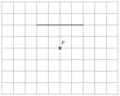 Grid with one side of the quadrilateral drawn above the point P