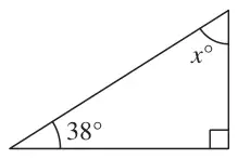 Right-angled triangle with angles 38 degrees and x degrees
