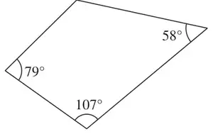 Quadrilateral with angles 79, 107 and 58 degrees marked