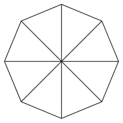 Regular octagon divided into 8 equal triangles