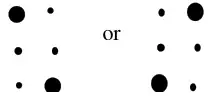 Two acceptable patterns: large dots at top left and bottom right, or at top right and bottom left, with 4 small dots