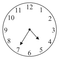 Clock face showing the hour hand between 4 and 5 and the minute hand on 7