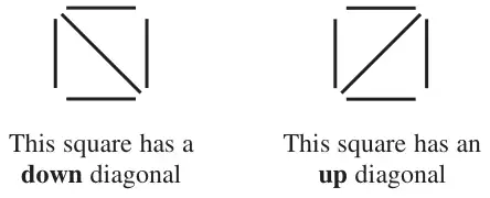A square with a down diagonal and a square with an up diagonal