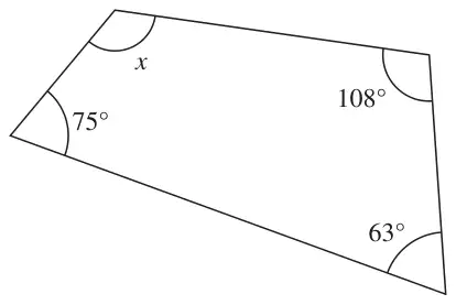 Quadrilateral with angles 75°, x, 108° and 63°