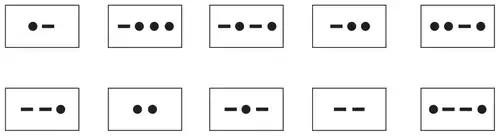 Ten cards each showing a Morse Code letter made of dots and dashes