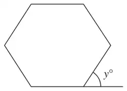 Regular hexagon with exterior angle y marked