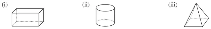 (i) a cuboid, (ii) a cylinder, (iii) a square-based pyramid