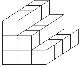 A stepped solid prism made from centimetre cubes