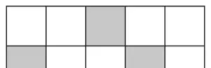 Rectangle of 2 rows of 5 squares with 3 of the 10 squares shaded