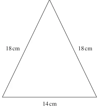 Isosceles triangle with two sides of 18 cm and base 14 cm