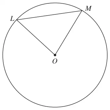 Circle with centre O; radii OL and OM and the chord LM are drawn