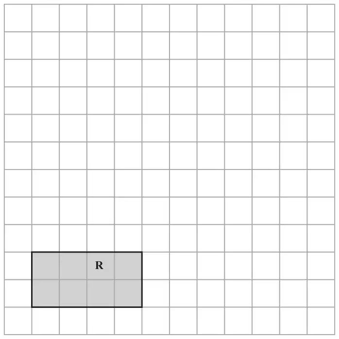 Centimetre grid with rectangle R, 4 cm by 2 cm
