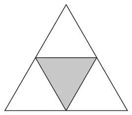 Equilateral triangle divided into 4 equal triangles, the middle one shaded