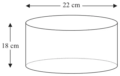 Cylinder with diameter 22 cm and height 18 cm