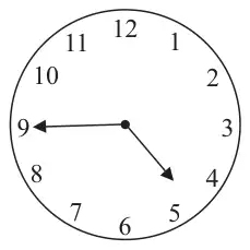 Clock face with the hour hand between 4 and 5 and the minute hand on 9