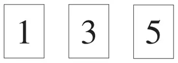 Three rectangular cards numbered 1, 3 and 5