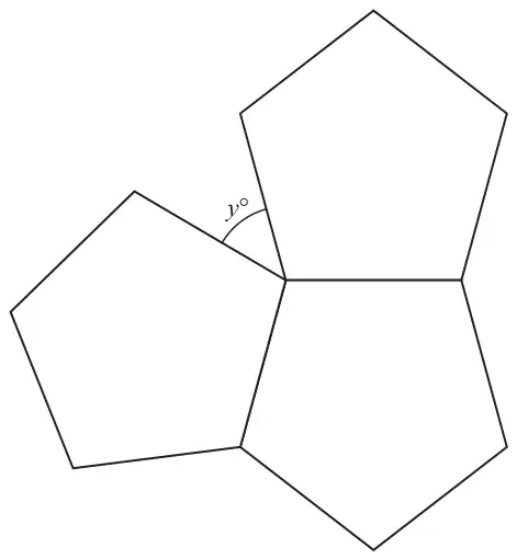 Three identical regular pentagons meeting at a point, with a gap of angle y° between two of them