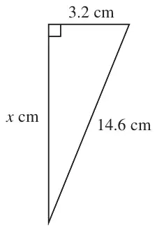 Right-angled triangle with shorter side 3.2 cm, hypotenuse 14.6 cm and other side x cm