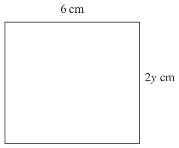 Square with top side 6 cm and right side 2y cm