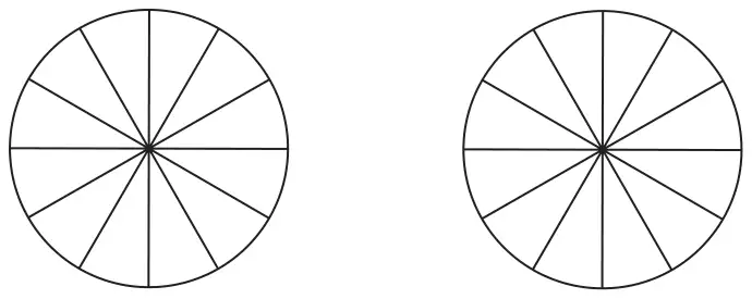 Two circles each divided into 12 equal sectors, unshaded: (i) on the left and (ii) on the right