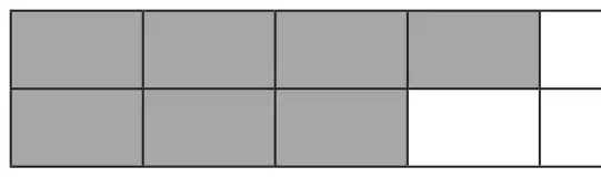 Rectangle of 10 equal squares in 2 rows of 5, with 7 squares shaded