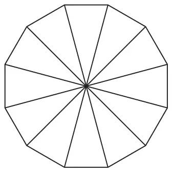 Regular 12-sided shape divided into 12 equal triangles, none shaded