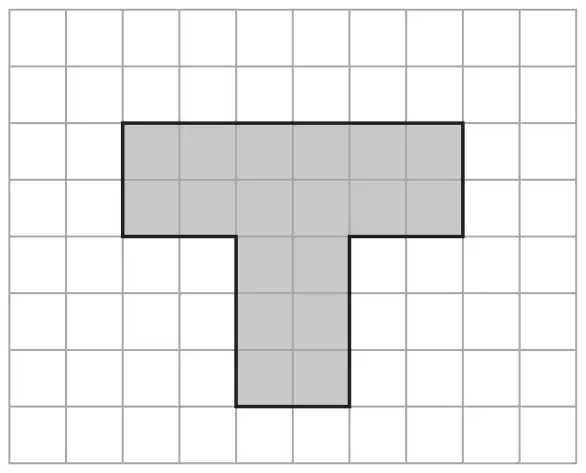 T-shaped shaded shape on a centimetre grid