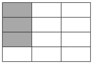 Rectangle divided into 12 equal squares, 3 of them shaded