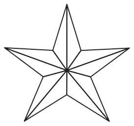 Five-pointed star divided into 10 equal triangles