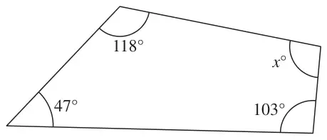 Quadrilateral with angles 47°, 118°, x° and 103°
